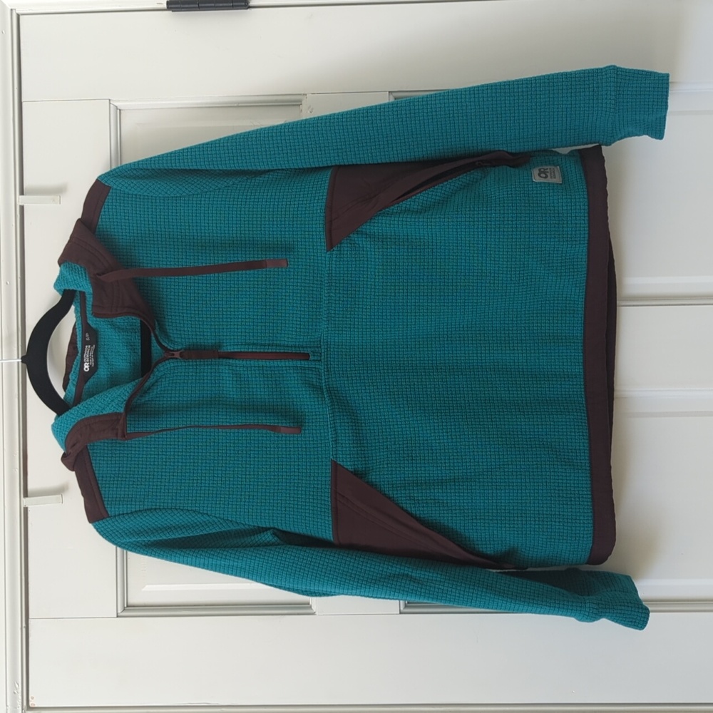Outdoor Research Trail Mix Turquoise and Brown 1/4 Zip Pullover Hoody Size Small